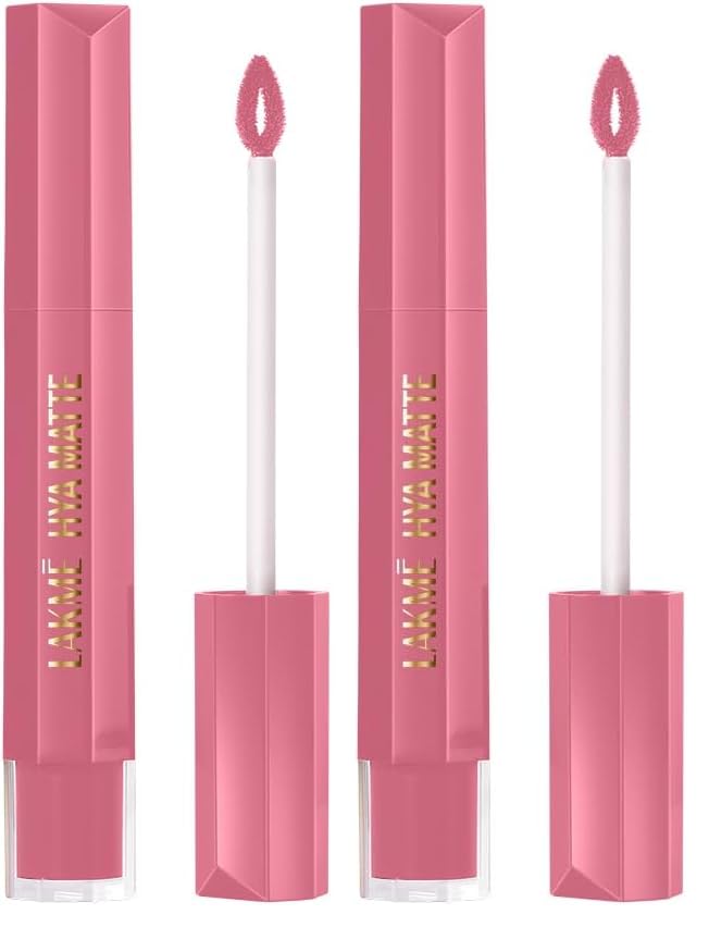 Image of Lakme 9to5 Hya Matte, Nude Liquid Lipstick, for Soft and Supple Lips, with Hyaluronic Acid & Vitamin E, Matte Finish, Smudge-Proof, Long-Lasting, for Women, 5.3 ml, (Pack of 2)