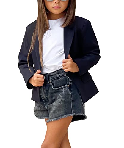 rrhss Girls Solid Color Lapel Suit Coat Button Down Long Seelve Blazer Jacket2