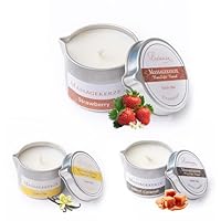 Massage Oil Candle 3 Pack Natural Low Temp Scented Candle Soy Wax, Body Care Relaxation,Deep Skin Moisturizing Kerze, Gift for Men and Women (Vanilla, Salted Caramel, Strawberry)