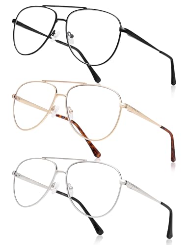 AMOMOMA Aviator Reading Glasses for Women Men Blue Light Blocking Computer Readers Trendy Retro Metal Frame AM6162US Black&Gold&Silver 1.50x