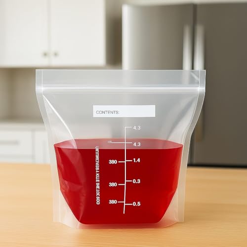 32pcs x 1000ml - Tip N Zip Self-Standing Resealable Freezer Bags, Liquid Storage Bags for Soup, Sauce & Liquids – Clear, Leakproof & Freezer-Safe Pouches, Strong & Heavy Duty - 4 packs x 8 each