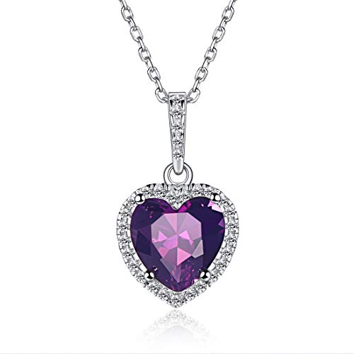 Love Heart Necklace Sterling Silver Pendant Necklaces February Simulated Amethyst Birthstone Necklace