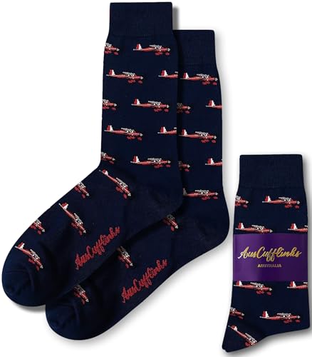 AUSCUFFLINKS Classic Red Aircraft Socks For Him | Plane Socks Gift for Her Dad and Mum