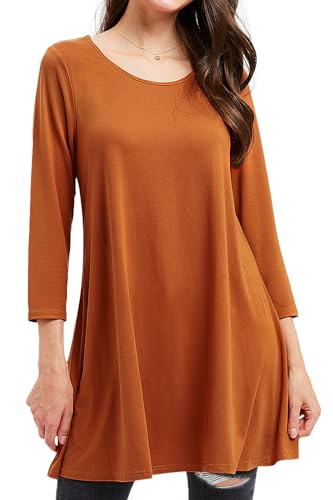 Enmain Orange Damen Tunika Oberteile für Damen Dreivierte Langarm Blusen Tuniken Longline Bluse Longshirt Casual Rundhals Swing Tunika Tops 3XL