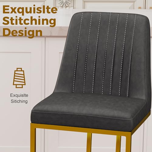 Image of LSSBOUGHT Counter Height Bar Stools Set of 2, Gray Counter Stools with Back and Gold Metal Frame,Modern Barstools with Footrest, Upholstered Pu Bar Chairs for Kitchen Island(2pcs,Dark Gray)