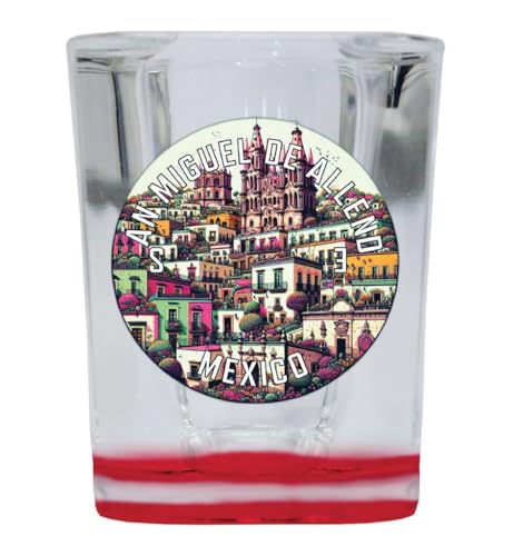 R and R Imports San Miguel De Allende Mexico Souvenir Destination 2 Ounce Shot Glass Square Red Base Single