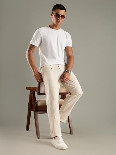 Image of Thomas Scott Men's | Stripes Printed | Premium Linen Blend | Slim Fit | Casual | Chinos | Trouser for Mens