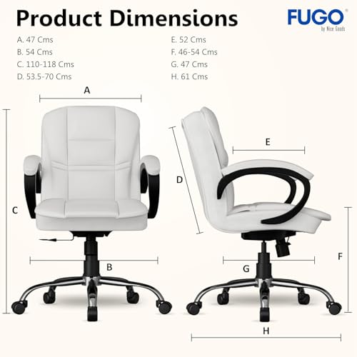 Image of FUGO FG233 Ergonomic Medium Back Office Chair with 3-Year Warranty, Adjustable Height, Cushioned Back&Seat, Tilting Mechanism, Heavy-Duty Metal Base, Dual Nylon Casters-Ideal for Work,Study (White)