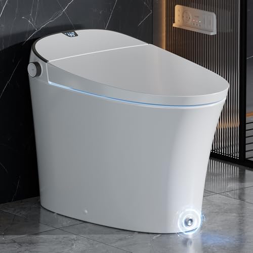 AKNIRL Smart Toilet with Bidet Built In, Modern Bidet Toilet with Tank, Heated Seat, Instant Warm Water, Pump-Assisted & Auto Flush, Foot Sensor Operation, Air Dryer, Night Light & Digital Display
