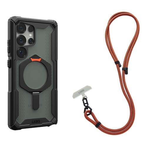 URBAN ARMOR GEAR UAG Designed for Samsung Galaxy S25 Ultra Case Plasma XTE, Compatible with Magnetic Charging Bundle with Civilian Crossbody Lanyard 7mm (Black/Orange + Rust)
