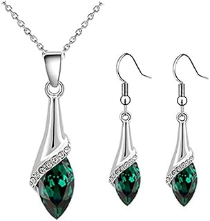 Klaritta Elegant Silver Green Crystal Eye Jewellery Set Drop Earrings & Necklace S805