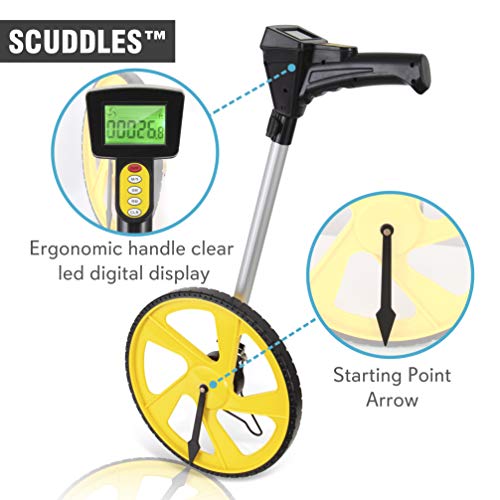 Scuddles Measuring Wheel Digital Display 12-Inch Can Measure Up To 10,000 Feet - Wheel Measure Perfect Surveying Tool For Distance Measurement - Rolling Precision Measuring Wheels (Telescoping)