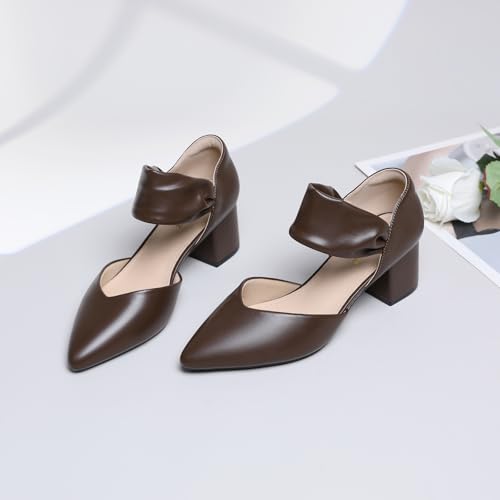 Image of RIBONGZ Kitten Heels for Women Closed Toe Comfortable Low Heels Pointed Toe Sexy Slip on Pumps Bridal Party Dressy Shoes
