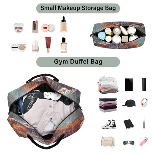 Large Travel Duffel Bag, Roaring Dinosaur Sports Tote Gym Bag, Shoulder Weekender Overnight Bag for Women Men, Carry On Luggage with Toiletry Bags4