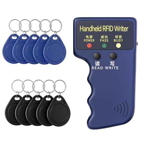 10pcs T5577 Keychains+Handheld ID Writer Reader Writer ID Card Duplicator for Household Office Reader Copier Writer Duplicator for IC ID Cards and All 125kHz Cards