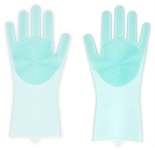ALAZCO 1 Pair of BPA FREE Silicone Dishwashing Gloves for Kitchen Silicone Scrubbing Gloves Soft Bristles Cleaning Pet Care Washing Reusable Non-Slip & Heat Resistant