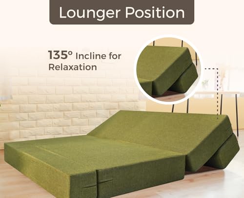 Image of uberlyfe Basics 2 Seater Sofa Cum Bed | Jute Fabric Washable Cover | Olive Green | 4' X 6' Feet