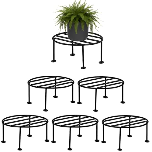 Image of Round Plant Stand Galvanised Metal Flower Pot Holder Gamla Support Corner Rack Outdoor Display Shelf for Home Garden Balcony Decoration 23 x 23 x 11 Cm (3)
