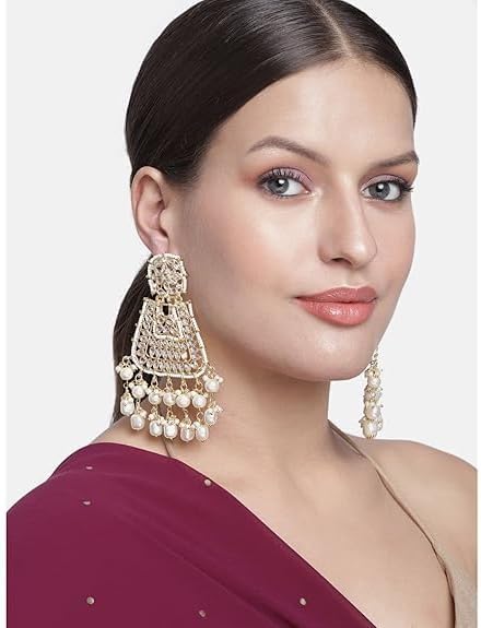 I Jewels Gold Plated Indian Wedding Bollywood Pearl Kundan Fashion Earrings for Women (E2798W)
