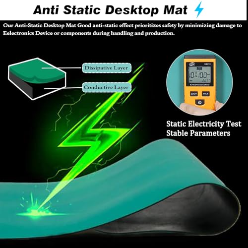 Tappetino antistatico a doppio strato per elettronica, spessore 2 mm, per saldatura in PVC ad alta temperatura, tappetino per pavimento ESD per laboratorio, garage, capanno degli attrezzi (nero, 1,2 x