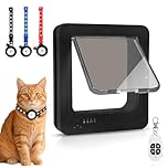 Smart Cat Door for Interior & Exterior, Flap Opening is 7.67’’ (H) by 7'' (W), RFID Cat Pet Door with 3 RFID Collar Sensor Keys & 1 Remote & 4 Way Locking Cat Flap, Automatic Opening Cat Door