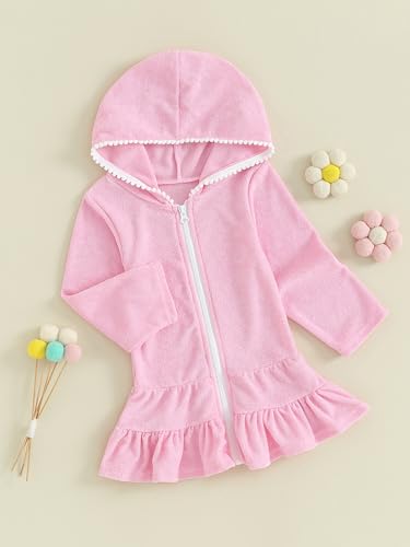 Toddler Kids Little Girl Swim Cover Up Towel Terry Swimsuit Wraps Zip Up Bathing Suit Short Beach Dress2