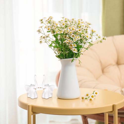 Par de elefantes decorativos blancos de cerámica miniatura 5