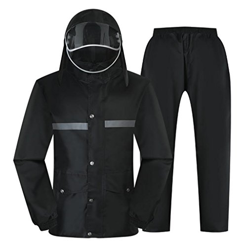 Portable Raincoat Rain Gear Rain Suit for Men Rainwear (Rain Jacket and Rain Pants Set) Adults Hooded Outdoor Work Motorcycle Golf Fishing Hiking Black for Outdoor Walking Cycling (Size : XL)
