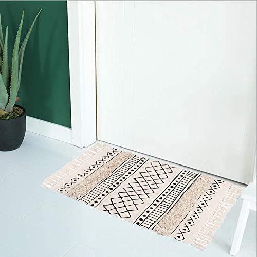 Shacos Tufted Cotton Area Rugs Set Of 2 Woven Cotton Rug Runner Set With Tassels Washable Boho Farmhouse Throw Rug For Kitchen Bathroom Bedroom Laundry Room (2'X3'+2'X4'4", Tufted Geometric) #TOP6