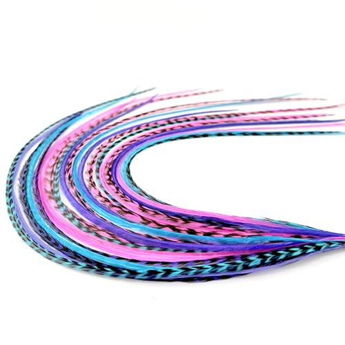 21 Purple Pink & Turquoise Color Hair Extensions 914 Long DIY Rooster Kit with 20 Micro-Link Beads 100% Real Feathers Eye-Catching Boho Style