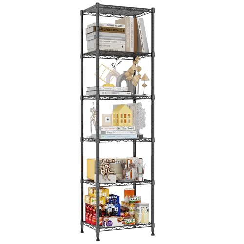 Image of REGILLER 6 Wire Shelving Steel Storage Rack Adjustable Unit Shelves for Laundry Bathroom Kitchen Pantry Closet (16.7L x 11.9W x 64H, Black)