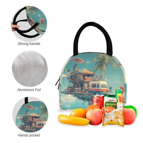 Backpack Lunch Bag Set Surreal Tropical Print, Big Storage Travel Backpacks with Insulated Lunch Box for Office Hiking Picnic4