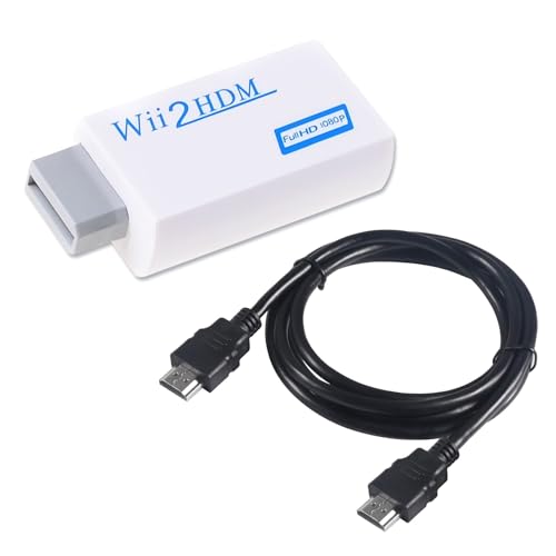 SHUXIA 1 adaptateur Wii vers HDMI, convertisseur Wii HDMI 1080p/720p, adaptateur Wii HDMI avec câble HDMI de 1,5 m et prise de sortie audio vidéo 3,5 mm,...