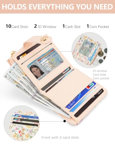 Image of Wristlet Wallets for Women,Keychain Wallet RFID Small Wallet (Light Floral)