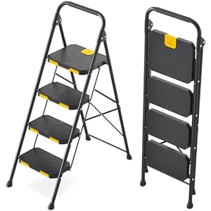 KINGRACK 4 Step Ladder, Steel Step Stool with Safe-Lock, Load 800lbs, Black