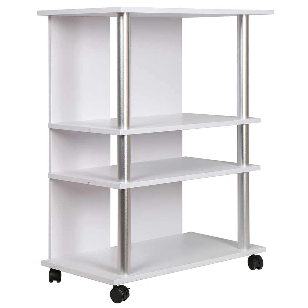 BAKAJI Meuble TV en Bois MDF avec 3 étagères, Porte Console de Jeux DVD et 4 Roues, Meuble Panier pour télévision, Design Moderne, Dimensions 60 x 45 x 80,5 cm, Bras Support Bras (Blanc)