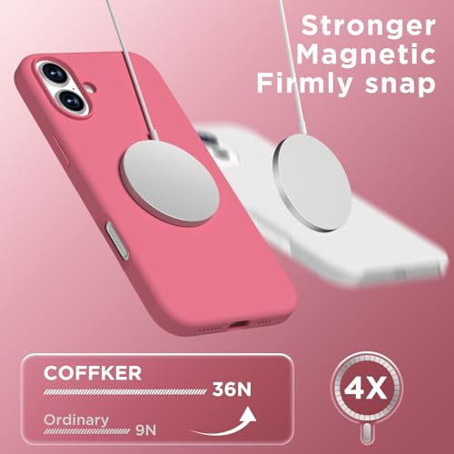 Image of Magnetic for iPhone 16 Case, Compatible with Magsafe, Suction Cup Phone Mount, [2 Screen Protectors][Camera Lens Protector] Silicone Shockproof Protective Slim Phone Cover 6.1 inch, Camellia Red