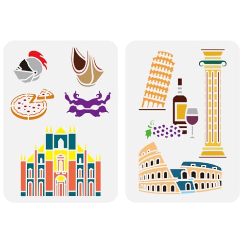 FINGERINSPIRE 2 Pcs Italian Landmarks Large Stencil 8.3x11.7" Venice Pattern