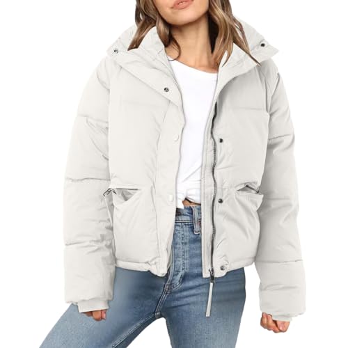 Genérico Chaqueta corta de plumón para mujer, abrigo de algodón suelto de invierno, abrigo de pan grueso, Chaqueta de algodón (Beige, L)