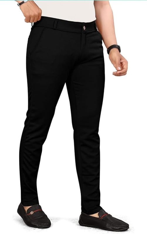 Image of VIJETA Garments for Men Lycra Blend Formal Trousers ? Smart Fit Office Wear Pants with Elastic Waistband & Zip Fly