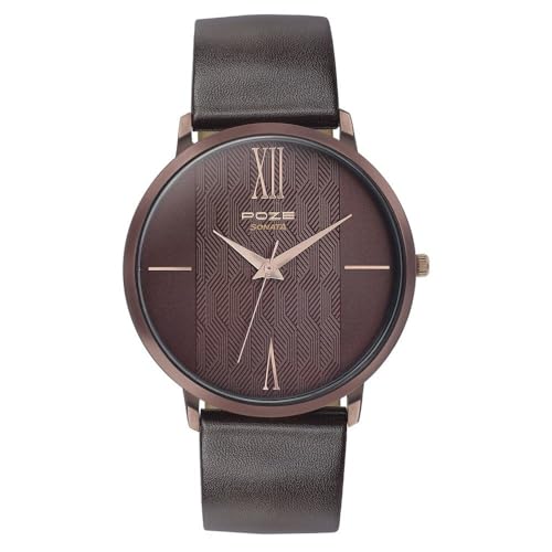 Image of Sonata Poze Quartz Analog Brown Dial Leather Strap Watch for Men-SP70004KL03