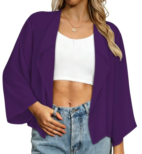 Image of Womens Summer Tops Short Shrugs Kimono Cardigans Casual Chiffon Bolero Jackets 2026