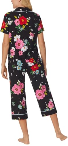 Room Service Womens 2-Piece Lightweight Short Sleeve Notch Collar Crop Pants Pajama Set3