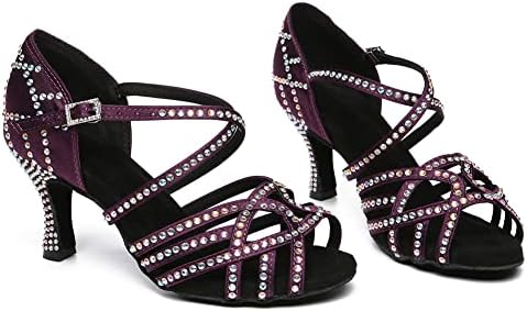 HROYL Women Rhinestone Ballroom Dance Sandals Latin Salsa Glitter Dancing shoesYCL483-7.5 Purple, 6.5 B(M) US | Image 3