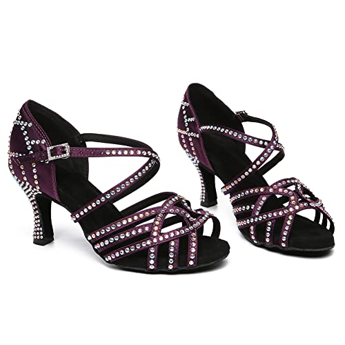 SWDZM Women's Latin Dance Shoes Rhinestone Ballroom Salsa Chacha Professional Performance Practice Dancing Shoes,Model YCL4833