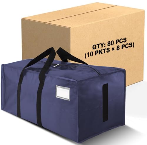 Image of 80 Pack Large Strong Moving Bags with Zippers & Carrying Handles - Water-Resistant - Heavy Duty Storage Tote for Space Saving, Fold Flat, Alternative to Moving Box (Blue)