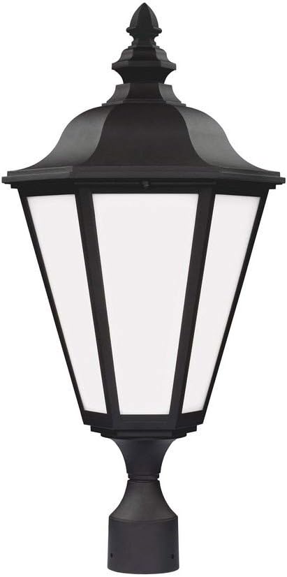 Generation Lighting 89025-12 Brentwood Outdoor Post, 1-Light 100 Watts, Black, 25.75 Inch Height, 13 Inch Diameter, Die Cast Aluminum Construction, Smooth White Glass Panels