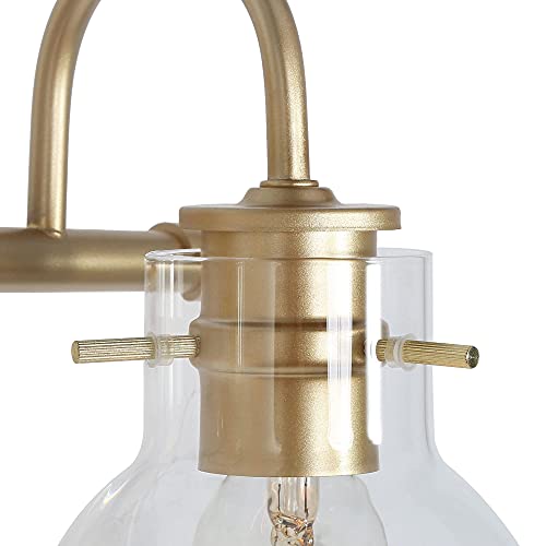 Image of KSANA 2-Light Vanity Light with Globe Clear Glass Shade, Gold Vanity Lights for Bathroom, Powder Room, 13 inch L x 7 inch W x 9 inch H