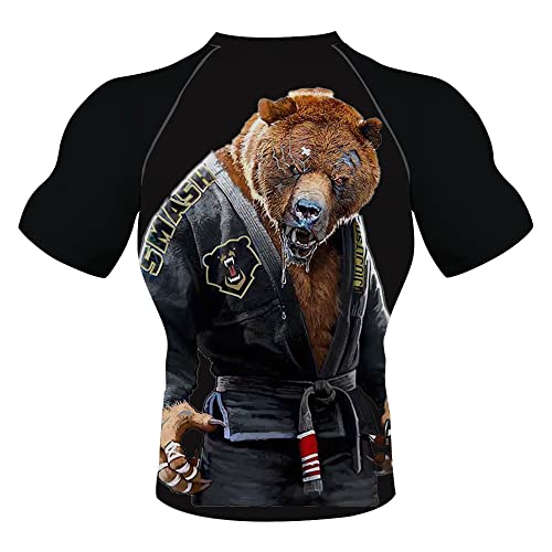 Men's Premium BJJ Rash Guard Short Sleeve Cool Dry Compression Training Tee