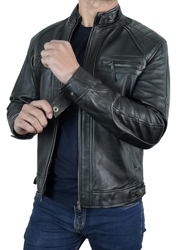 Mens Leather Jacket - Real Lambskin Moto Style Leather Jacket Men2